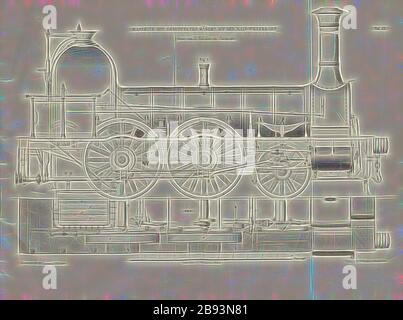 Maschine mit gekoppelten Rädern auf der Main-Weserbahn, gebaut von E. Kessler in Carlsruhe 1, Lokomotive mit gekoppelten Rädern nach der Bauart von E. Kessler in Karlsruhe, signiert: Heusinger v., W, Lith., V, J. Lehnhardt, Verleger v., Ch. W. Kreidel, Tafel XV, nach S. 175, Heusinger von Waldegg, Edmund, Lith. Anstalt von J. Lehnhardt (lith.), Christian Wilhelm Kreidel Verlag (ed.), Edmund Heusinger von Waldegg, Wilhelm Clauss: Abbildung und Beschreibung der Locomotive-Maschine: Nach den besten und neuesten Konstruktionen: unter Nutzung der englischen Werke von Tredgold, Kinnear C Stockfoto