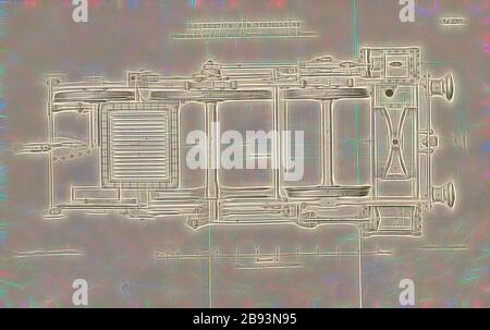 Lokomotive für Schnellzüge, gebaut von Maffei's Hirschau Eisenwerk bei München, Grundriss, der Kessel soll weggenommen worden sein, Zylinder, Pumpen und Feuerlöschkasten im Durchschnitt gezogen, signiert: Heusinger v., W, Lith., V, J. Lehnhardt, Verleger v., Ch. W. Kreidel, Platte XXXVI, nach S. 175, Heusinger von Waldegg, Edmund, Lith. Anstalt von J. Lehnhardt (lith.), Christian Wilhelm Kreidel Verlag (ed.), Edmund Heusinger von Waldegg, Wilhelm Clauss: Abbildung und Beschreibung der Locomotive-Maschine: Nach den besten und neuesten Konstruktionen: unter Nutzung der englischen Werke von Tredgold, Kinnea Stockfoto