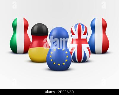 Hauptmitglieder der EU in Form von Nistpuppen. Vektor. Stock Vektor