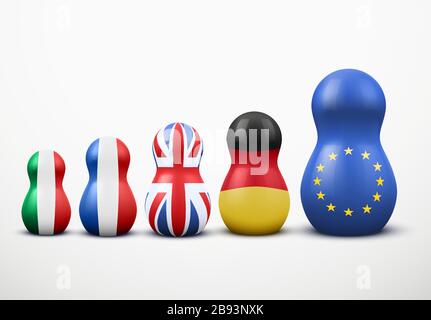 Hauptmitglieder der EU in Form von Nistpuppen. Vektor. Stock Vektor