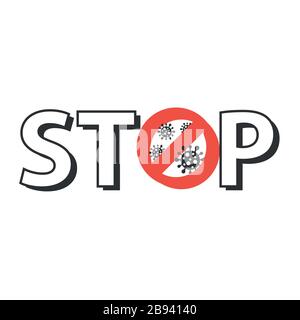 Coronavirus Ikone mit Red Vouter Sign, 2019-nCoV Roman Coronavirus Bakterien. Keine Infektion und keine Coronavirus Konzepte. Gefährliche Coronavirus Zelle in China, Wuhan. Isoliertes Vektorsymbol EPS 10 Stock Vektor