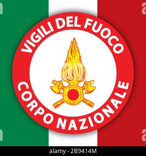 Vigili del Fuoco Wappen auf italienischer Flagge, Feuerwehrleute Italiens, Vektorgrafiken Stock Vektor