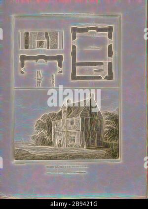 Winwal-Haus, Norfolk, Layout und Ansicht des Winwal-Hauses in Norfolk, signiert: Gezeichnet von G. Cattermole, Etch'd von J. Le Keux, Published by Longman & Co, Fig. 25, nach S. 260, Cattermole, George (Zeichnung), Keux, John Le (Radierung), Longman & Co. (Veröffentlicht), 1819, John Britton: The Architectural Antiquities of Great Britain: Representated and Illustrated in a series of views, elevations, Plans, sections and Details of various ancient English Efications: With historical and descriptive accounts of each. Bd. 5. London: J. Taylor, 1807-1826, neu gestaltet von Gibon, Design von warmen fröhlichen Leuchten von Brightnes Stockfoto