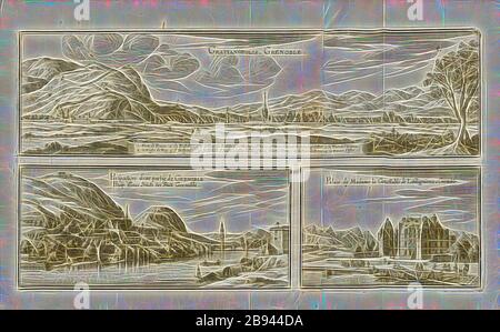 Grenoble, verschiedene Ansichten der Stadt von Grenoble in Frankreich, Abb. 47, 13, nach 16, Martin Zeiller: Topographia Galliae, oder, Beschreibung und Contrafaitung der vornehmbsten und bekantisten Oerter in dem mächtigen und grossen Königreich Franckreich: beedes auss eygner Erfahrung und Beispiele in den Graben und berühmbtesten Scribenten so in Underschiedlichen Spraachen Abb. aussgangen seyn auch auss erlangten Bericht- und Relationen von etlichen Jahren Held zusammengetragen in richtige Ordnung Referenzen und auff Begehren zum Druck verfertiget. Bd. 1, Bl. 4. Frankfurt am Mayn: Im Verlag Caspar Merians, M DC Stockfoto