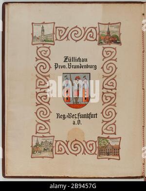 Diplom Ehrenbürger - Freeman - Stadt Züllichau erteilt Adolf Hitler Anonyme. Diplôme d'Ehrenbürger - citoyen d'honnur - de la ville de Züllichau, accordé à Adolf Hitler. Papier, Encre, cuir, cire, bois. 1933. Musée du Général Leclerc de Hauteclocque et de la Libération de Paris, musée Jean Moulin. Stockfoto