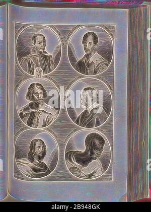 Lustinianus Marghio von. Gio. Loren. Bernini. Nepolitanus, Giovanni Franc. Barbieri da Cento Beretini Pietro di Cortona, Pietro Testa Cicero, Indischer Higiemondo, Portrait von Vincenzo Giustiniani, Gian Lorenzo Bernini, Giovanni Francesco Barbieri, Pietro da Cortona, Pietro Testa, Higiemonte, signiert: I. v. Chr., Sandrart Deli, P. Kilian s, Fig. 19, T, nach S. 64, Sandrart, Joachim von (del.), Kilian, Philipp (sc.), 1774, Joachim von Sandrart:Teutsche Academie der Bau- Bildhauer- und Maler-Kunst: Worinn die Regeln und Lehrsätze dieser Künste gegeben, nicht weniger zu mehrer Erläuterung die beste Stockfoto