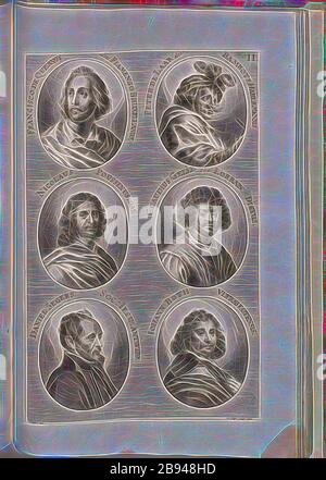 Francis Quesnoy andere fiamengo Bruxellanus Peter de Laar andere ist voll von Harlem, Nicholas Poussin Gal. Der Termin wurde zu einem anderen Zeitpunkt Lorrain Gelée, Claudius, O Daniel Segers Soc. Jesus Antwerpen. John Booth Ultraiectensis, Porträt von François Duquesnoy, Pieter van Laer, Nicolas Poussin, Glaude Lorrain, Daniel Seghers, Jan Both, signiert: Sandrart del, R. Collin sculp, Feige. 32, II, nach S. 424, Sandrart, Joachim von (Inv.), Collin, Richard (sc.), 1774, Joachim von Sandrart:Teutsche Academie der Bau- Bildhauer- und Maler-Kunst: Worinn die Regeln und Lehrsätze dieser Künste gegeben, nic Stockfoto