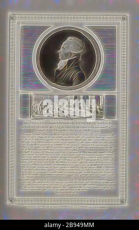 Maximilien Robespierre député d'Artois aux Etats généraux de 1789, et député de Paris à la Convention nationale, Exécuté le 10 Thermidor l'an 2 (27. Juli 1794), Porträt von Maximilien de Robespierre und Robespierre, verletzt auf dem Tisch liegend, im Tuillerien-Gebiet nach der Verhaftung, signiert: Levachiessi z-Dupltaculp. Et del, Duplessi-Bertaux aqua forti, Abb. 30, S. 9 (Regierung), Levachez, Charles François Gabriel (sc.), Duplessi Bertaux, Jean (Inv. Et del., aqua forti), Collection complète des tableaux historiques de la Révolution française en trois Bände [...]. Bd Stockfoto
