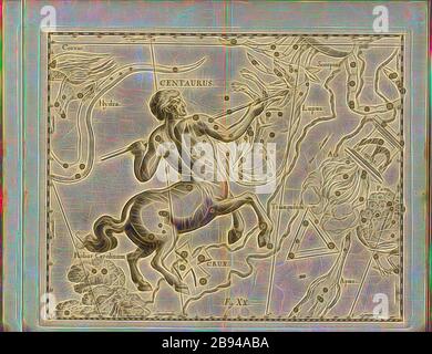 Centaurus, Karte der Centaur Constellation, Abb. 50, Abb. XX, bis S. 21, Johannes Hevelius, Johann Ernst von Schmieden: Johann Hevelii prodromus astronomiae, exhiens fundamenta, quae tam ad novum planè & correctiorem stellarum fixarum catalogum construendium, quàm ad onmium planetarum tabulas corrigendas omnimodè spectant, nec non novas & correctanties, tabulasimiares, solasimilasimasimasimasimasimasplasimasplasimasplasimasplasimasi Gedani: Typis Johann-Zachariae Stollii, 1690, von Gibon neu vorgestellt, Design von warmfröhlichem Leuchten von Helligkeit und Lichtstrahlen. Klassische Kunst mit einem Modus neu erfunden Stockfoto