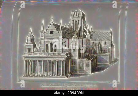 Kathedrale von St. Paul aus dem Westen Aussicht, Old St Paul's Cathedral in London, signiert: Nach Hollar, graviert von W. Find, Published by Lackington & Co. And Longman & Co., Pl. XXXVIII, AT S. 108, Hollar, Wenzel (Zeichnung), Finden, W. (Gravur), Lackington & Co (publ.), Longman & Co. (Publ.), William Dugdale, Henry Ellis: Die Geschichte der Saint Paul's Cathedral in London, von ihrer Gründung: Extrahiert aus Originalchartern, Aufzeichnungen, leiger-Bücher und andere Handschriften. London: Gedruckt für Lackington, Hughes, Harding, Mavor und Jones, und Longman, Hurst, Rees, Orme und Brown, 1818, Reimagi Stockfoto