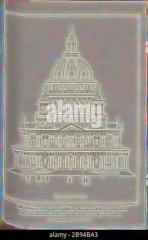 West Front of Sir Christopher Wren's Design for St. Paul's Cathedral, with Lucern Windows in the Dome and other Variations from the Present Structure, Sir Christopher Wens first Draft for St. Paul's Cathedral in London, signiert: Aus dem Original am All-Souls College, Oxford, gestochen von W. Find, Published by Lackinton & Co. And Longman & Co., Pl. XLVII, AT S. 130, Finden, W. (Gravur), Lackington & Co (publ.), Longman & Co. (Publ.), William Dugdale, Henry Ellis: Die Geschichte der Saint Paul's Cathedral in London, von ihrer Gründung: Extrahiert aus Originalcharters, Aufzeichnungen, leiger-Bücher, an Stockfoto