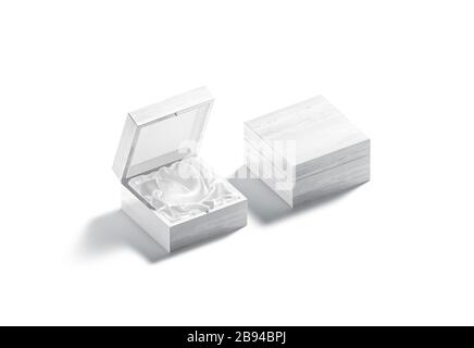 Blank weiß geöffnete und geschlossene Geschenkbox mit Seidenmockup Stockfoto