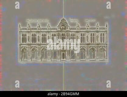 Verneuil. Galerie im Hof, Château de Verneuil-en-Halatte in Frankreich, signiert: FD, Imp. Lemercier, A. Levy, Abb. 57, T. 1. 55., Cerceau, Jacques Androuet du (del.), Faure-Dujarric, Pierre-Lucien (sc.), Imprimerie Lemercier (imp.), Levy, A. (ed.), 1868, Jacques Androuet du Cerceau, Hippolyte A. Destailleur: Les plus excellents bastiments de France. Paris: A. Lévy, Libraire-Editeur, M DCCC LXVIII - M DCCC LXX. [1868-1870], neu gestaltet von Gibon, Design von warmen fröhlich glühen von Helligkeit und Lichtstrahlen Ausstrahlung. Klassische Kunst neu erfunden mit einem modernen Twist. Fotografie inspiriert von Futurismus, em Stockfoto