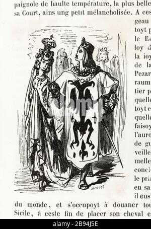 Pourmenaide. Illustration für Honoré de Balzac, The Tales comical, Paris: General Society Library, 1855 (Bewertung: R8 Grad cc1405) Gustave Doré (1832-1883), dessinateur et Charles Jattiot (XIXème siècle), graveur. "Pourmenaide." Illustration für Honoré de Balzac, "Les Contes drolatiques", Paris: Société générale de Librairie, 1855". Paris, Maison de Balzac. Stockfoto