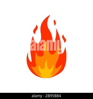 Flammensymbol für Cartoon-Feuer. Mit Emoticon beleuchtete Silhouetten-Zeichen. Feuerball-Emblem verbrennen. Stock Vektor