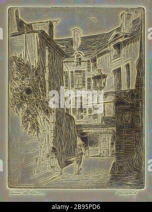 Cour de Rohan, George Charles Aid (amerikanisch, 1872-1938), 20. Jahrhundert, Tinte auf Papier, 7-3/4 x 5-7/8 Zoll. (Bild) 12-7/8 x 10-1/4 Zoll (Blatt), in Bleistift eingeschrieben, unten Bild, L. L. L. L. L.: Cour de Rohan, in Bleistift eingeschrieben, L. L. L. L. L. L. 2/40, mit Bleistift signiert, unten Bild, L.R.: Geo. C. Aid, von Gibon neu vorgestellt, Design von warmem, fröhlichem Leuchten von Helligkeit und Lichtstrahlen. Klassische Kunst mit moderner Note neu erfunden. Fotografie, inspiriert vom Futurismus, die dynamische Energie moderner Technologie, Bewegung, Geschwindigkeit und Kultur revolutionieren. Stockfoto