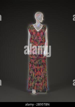 Kleid mit Jacke, Ende der 1930er Jahre, Seide Chiffon, Netting, keine Messdetails., Textil and Fashion Arts, von Gibon neu vorgestellt, Design von warmem, fröhlichem Glanz von Helligkeit und Lichtstrahlen. Klassische Kunst mit moderner Note neu erfunden. Fotografie, inspiriert vom Futurismus, die dynamische Energie moderner Technologie, Bewegung, Geschwindigkeit und Kultur revolutionieren. Stockfoto