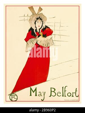 Jahrgänge 1890er Jahre Poster 'May Belfort' des Künstlers Toulouse Lautrec 1895 Farblithograph auf dem Papier Lautrec 'May Belfort 'Henri de Touloure-Lautrec: May Belfort Stockfoto