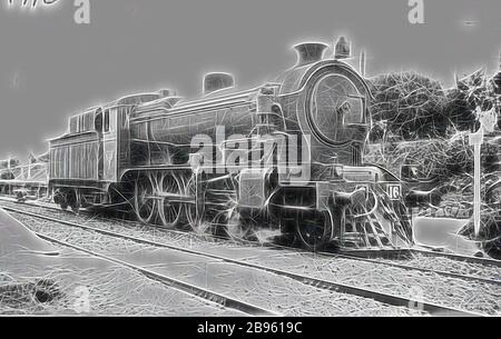 Negativ - Victoria, ca. 1930, Dampflok der C-Klasse 2-8-0 Typ Nr.16. Diese Lok wurde von den Newport Werkstätten der Victorian Railways irgendwann zwischen 1918 und 1926 gebaut., von Gibon neu vorgestellt, Design von warmem, fröhlichem Leuchten von Helligkeit und Lichtstrahlen. Klassische Kunst mit moderner Note neu erfunden. Fotografie, inspiriert vom Futurismus, die dynamische Energie moderner Technologie, Bewegung, Geschwindigkeit und Kultur revolutionieren. Stockfoto