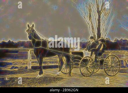 Digitalfoto - man & Woman in Horse Driven Buggy, Elwood Park, um 1917, Mann und Frau fahren ein Pferd und Buggy in Elwood Park. Der Mann hat die Zügel und trägt einen Melone Hut. Die Frau trägt einen breiten Hut mit Krempe. Dieses Foto zeigt Matthew und Jeanette Kelly beim Fahren eines Pferdes und Buggys im Elwood Park [Elster Park, Elwood?], um 1917. Sie wurden 1917 verheiratet und lebten in Elsternwick. Matthew war ein Sattler in seinem Vater John Kelly's Sattlerei Geschäft. Sie, neu von Gibon, Design von warmen fröhlich glühen von Helligkeit und Lichtstrahlen Ausstrahlung. Klassische Kunst hat Witz neu erfunden Stockfoto