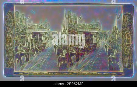 Stereograph - 'Duke of York Celebrations: 8 Hours Procession', 1901, Stereograph der Acht-Stunden-Prozession, die 1901 während der Feierlichkeiten zum Besuch des Herzogs von York im Jahr 1901 stattfand. Das Objekt ist Teil einer Sammlung von Rose Stereoscopic Views (Stereographien) über den Besuch des Herzogs und der Herzogin von Cornwall und York in Melbourne und Sydney während der Feierlichkeiten für die Föderation von Australien im Jahr 1901. Die Eröffnung des australischen Parlaments war ein, von Gibon neu erbautes Design von warmen fröhlichen Leuchten von Helligkeit und Lichtstrahlen Ausstrahlung. Klassische Kunst neu erfunden mit einem modernen Twist. Stockfoto