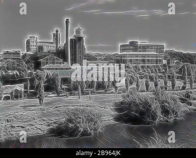 Negativ, Abbotsford Plant from across Yarra River, circa 1940er Jahre, Schwarz-Weiß-Filmnegativ der Kodak Australasia Pty Ltd Fabrik in Abbotsford, schräge Ansicht von der anderen Seite des Yarra River., neu gestaltet von Gibon, Design von warmen fröhlichen Leuchten von Helligkeit und Lichtstrahlen Ausstrahlung. Klassische Kunst neu erfunden mit einem modernen Twist. Fotografie inspiriert von Futurismus, umarmt dynamische Energie der modernen Technologie, Bewegung, Geschwindigkeit und Kultur revolutionieren. Stockfoto