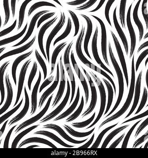 Nahtlose Vektortextur mit glatten schwarzen Pinselstrichen, isoliert auf weißem Hintergrund. Grunge-Muster zum Bedrucken auf Stoff oder Verpackungspapier Stock Vektor