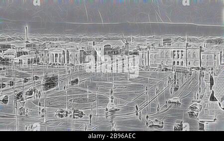 Negativ: Trampisten rund um den Victoria Square, Adelaide, South Australia, ca. 1935, Victoria Square, Adelaide. Es gibt Tramgleise rund um den Platz und entlang der King William Street., von Gibon neu vorgestellt, Design von warmem, fröhlichem Leuchten von Helligkeit und Lichtstrahlen. Klassische Kunst mit moderner Note neu erfunden. Fotografie, inspiriert vom Futurismus, die dynamische Energie moderner Technologie, Bewegung, Geschwindigkeit und Kultur revolutionieren. Stockfoto