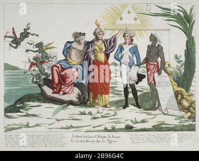 (ALLEGORIEN) DER TOD IST GLEICH, DIE ANONYME VON 17TH. "(Allégories) les Sterbels sont égaux, 1791". Eau-forte coloriée. Paris, musée Carnavalet. Stockfoto