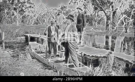 Negativ - Balranald District, New South Wales, ca. 1925, Shooters in einem Boot auf dem Murrumbidgee River in der Nähe der Farm "Punumbit"., von Gibon neu vorgestellt, Design von warmem, fröhlichem Leuchten von Helligkeit und Lichtstrahlen. Klassische Kunst mit moderner Note neu erfunden. Fotografie, inspiriert vom Futurismus, die dynamische Energie moderner Technologie, Bewegung, Geschwindigkeit und Kultur revolutionieren. Stockfoto