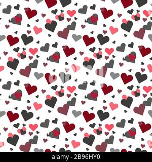 Valentines Tag nahtloses Muster. Liebe, romantische Flat Line Ikonen - Herzen, Verlobungsring, Kuss, Ballons, Tauben, valentinskarte. Rotes, blaues Hintergrundbild Stock Vektor