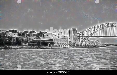 Negativ - Luna Park, Sydney, New South Wales, ca. 1935, Luna Park und die Sydney Harbour Bridge., von Gibon neu vorgestellt, Design von warmem, fröhlichem Glanz von Helligkeit und Lichtstrahlen. Klassische Kunst mit moderner Note neu erfunden. Fotografie, inspiriert vom Futurismus, die dynamische Energie moderner Technologie, Bewegung, Geschwindigkeit und Kultur revolutionieren. Stockfoto