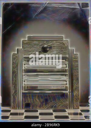 Foto - Hecla Electrics Pty Ltd, "Fluta-Rod" Heater, South Yarra, ca. 1930er Jahre., Schwarzweiß-Werbefoto von Hecla "Fluta-Rod" Electric Heater, ca. 1930er Jahre. Dieses Foto stammt aus einem Album, das 255 Schwarzweißfotos mit elektrischen Geräten, Ausstellungsräumen, Fabrikinnenräumen und Werbematerial zu Hecla Electrics Pty Ltd. Enthält. Es ist Teil der von Gibon neu gestalteten Sammlung von Fotografien, Dokumenten, Produkten, Handbüchern und Werbematerial von Hecla, Design mit warmem, fröhlichem Glanz von Helligkeit und Lichtstrahlen. Klassische Kunst neu erfunden mit Stockfoto