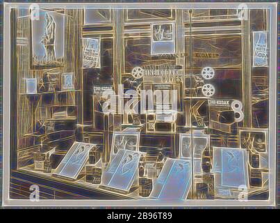 Foto, 'Windows Plaza Arcade anzeigen', Perth, um 1930er Jahre, Schwarz-Weiß-Foto mit der Beschriftung 'Windows Plaza Arcade anzeigen' mit einer Nahaufnahme eines der Schaufenster des Kodak Store in Perth, um 1930er, mit der Werbung für die Cine-Kodak. Dieser Laden in der Hay Street war auch auf der Plaza Arcade und hatte einen Großhändler am Ende des Stores. Dies ist eine von einer Sammlung von vierzehn Fotografien, montiert auf Karton-Albumseiten mit, Reimagined von Gibon, Design von warmen fröhlich glühen von Helligkeit und Lichtstrahlen Ausstrahlung. Klassische Kunst neu erfunden mit einem modernen Twist. P Stockfoto