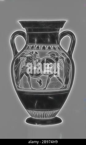 Dachboden Black-Fieler Amphora Typ B, der Dot-Ivy-Gruppe, Athen, Griechenland, ca. 530 - 520 v. Chr., Terrakotta, 22,9 × 14,6 cm (9 × 5 3/4 Zoll), von Gibon neu vorgestellt, Design von warmem, fröhlichem Leuchten von Helligkeit und Lichtstrahlen. Klassische Kunst mit moderner Note neu erfunden. Fotografie, inspiriert vom Futurismus, die dynamische Energie moderner Technologie, Bewegung, Geschwindigkeit und Kultur revolutionieren. Stockfoto