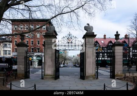 Leere Straßen in der Innenstadt von Princeton, New York, sind heute das Epizentrum der globalen Coronavirus-Pandemie, und die Menschen werden gebeten, sich zu schützen. Stockfoto