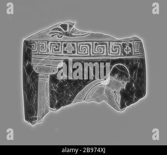 Dachgeschoss Redfigure Lekythos Fragment, dem Providence Painter (Griechisch (Attisch) zugeschrieben, aktiv ca. 475 - 450 v. Chr.), Athen, Griechenland, 470 - 460 v. Chr., Terrakotta, 10,1 cm (4 in.), von Gibon neu vorstellbar, Design von warmem, fröhlichem Leuchten von Helligkeit und Lichtstrahlen. Klassische Kunst mit moderner Note neu erfunden. Fotografie, inspiriert vom Futurismus, die dynamische Energie moderner Technologie, Bewegung, Geschwindigkeit und Kultur revolutionieren. Stockfoto