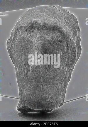 Human Head, unbekannt, Kampanien, Süditalien, 6. Jahrhundert v. Chr., Terrakotta, 6,1 cm (2 3/8 in.), von Gibon neu vorgestellt, Design von warmem, fröhlichem Leuchten von Helligkeit und Lichtstrahlen. Klassische Kunst mit moderner Note neu erfunden. Fotografie, inspiriert vom Futurismus, die dynamische Energie moderner Technologie, Bewegung, Geschwindigkeit und Kultur revolutionieren. Stockfoto