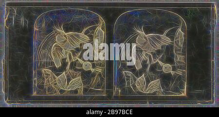 Stillleben mit Papagei, großer Vase und objet d'Art, Thomas Richard Williams (Englisch, 1832-1871), 1852-1857, Stereograph, Daguerreotyp, 7,1 × 6 cm (2 13/16 × 2 3/8 in.), von Gibon neu erdacht, Design von warmem, fröhlichem Glanz von Helligkeit und Lichtstrahlen. Klassische Kunst mit moderner Note neu erfunden. Fotografie, inspiriert vom Futurismus, die dynamische Energie moderner Technologie, Bewegung, Geschwindigkeit und Kultur revolutionieren. Stockfoto
