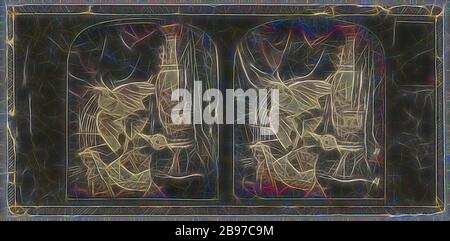 Stillleben mit Papagei, großer Vase und objet d'Art, Thomas Richard Williams (Englisch, 1830-1871), 1850-1857, Stereograph, Daguerreotyp, von Gibon neu vorgestellt, Design von warmem fröhlichem Leuchten von Helligkeit und Lichtstrahlen. Klassische Kunst mit moderner Note neu erfunden. Fotografie, inspiriert vom Futurismus, die dynamische Energie moderner Technologie, Bewegung, Geschwindigkeit und Kultur revolutionieren. Stockfoto