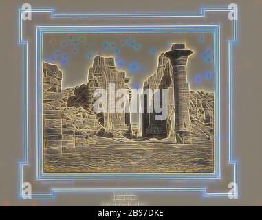 Égypte: Cour et 2me pylône du Grand Temple de Karnak, Félix Bonfils (Französisch, 1832-1885), Alais, Frankreich, 1877, getönter Albumen-Silberdruck, 22,9 × 28 cm (9 × 11 in.), von Gibon neu vorgestellt, Design von warmem, fröhlichem Glanz von Helligkeit und Lichtstrahlen. Klassische Kunst mit moderner Note neu erfunden. Fotografie, inspiriert vom Futurismus, die dynamische Energie moderner Technologie, Bewegung, Geschwindigkeit und Kultur revolutionieren. Stockfoto