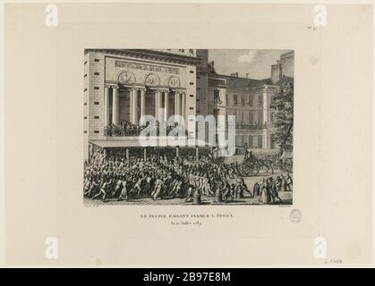 4. Sammlung historischer Gemälde der französischen Revolution (1791-1817). Die Oper, die vom Volk geschlossen wurde, hat die Höflinge am 12. Juli 1789 ausgebuht. (TF) Stockfoto