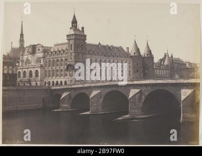 Gerichtsgebäude Le Palais de Justice et le pont au Change, Paris (Ier arr.). 1853-1855. Photographie d'Edouard Baldus (1813-1889). Paris, musée Carnavalet. Stockfoto