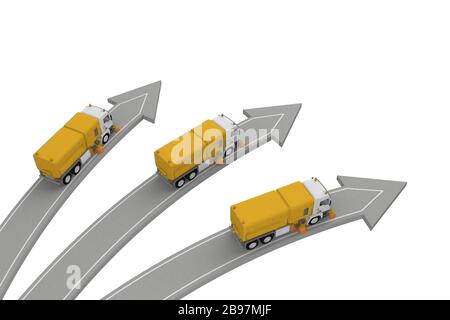 Kehrmaschinen bewegen sich in verschiedene Richtungen. 3D-Rendering Stockfoto