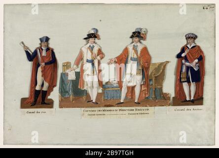 Rat 500 Jean-Baptiste Lesueur (1749-1826). "Conseil des 500". Gouache sur carton découpé collé sur une feuille de papier lavée de bleu. Paris, musée Carnavalet. Stockfoto