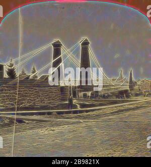 Niagara Suspension Bridge., Unbekannter Hersteller, Amerikaner, um 1870, Albumen Silberdruck, neu gestaltet von Gibon, Design von warmen fröhlich glühenden Helligkeit und Lichtstrahlen Ausstrahlung. Klassische Kunst neu erfunden mit einem modernen Twist. Fotografie inspiriert von Futurismus, umarmt dynamische Energie der modernen Technologie, Bewegung, Geschwindigkeit und Kultur revolutionieren. Stockfoto