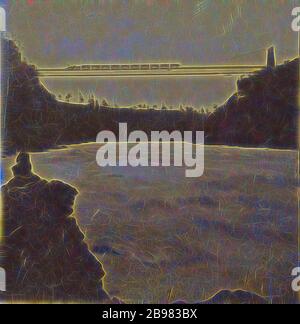 Hängebrücke - Niagara., Unbekannter Hersteller, Kanadier, um 1863, Albumen Silberdruck, neu gestaltet von Gibon, Design von warmen fröhlich glühenden Helligkeit und Lichtstrahlen Ausstrahlung. Klassische Kunst neu erfunden mit einem modernen Twist. Fotografie inspiriert von Futurismus, umarmt dynamische Energie der modernen Technologie, Bewegung, Geschwindigkeit und Kultur revolutionieren. Stockfoto