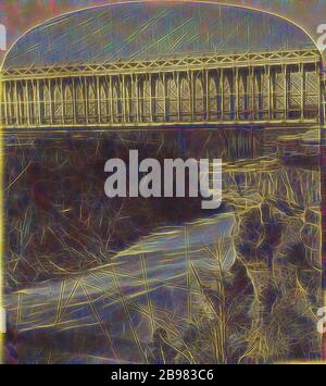 Hängebrücke, Niagara, Unbekannter Hersteller, Kanadier, um 1865, Albumen Silberdruck, neu gestaltet von Gibon, Design von warmen fröhlich glühenden Helligkeit und Lichtstrahlen Ausstrahlung. Klassische Kunst neu erfunden mit einem modernen Twist. Fotografie inspiriert von Futurismus, umarmt dynamische Energie der modernen Technologie, Bewegung, Geschwindigkeit und Kultur revolutionieren. Stockfoto