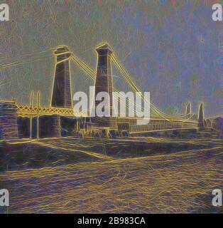 Hängebrücke unter den Niagarafällen, Unbekannter Hersteller, Kanadier, um 1870, Albumen Silberdruck, neu gestaltet von Gibon, Design von warmen fröhlichen Leuchten der Helligkeit und Lichtstrahlen Ausstrahlung. Klassische Kunst neu erfunden mit einem modernen Twist. Fotografie inspiriert von Futurismus, umarmt dynamische Energie der modernen Technologie, Bewegung, Geschwindigkeit und Kultur revolutionieren. Stockfoto