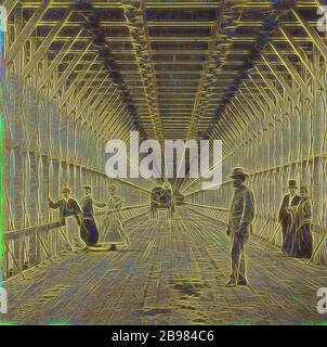 Perspektivische Ansicht der Kutschenstraße in der Hängebrücke, Niagara., Unbekannter Hersteller, Amerikaner, Edward und Henry T. Anthony & Co. (Amerikaner, 1862 - 1902), New York, New York, USA, um 1865, Albumen Silberdruck, Mount: 8.6 × 17.8 cm (3 3/8 × 7 in.), neu gestaltet von Gibon, Design von warmen fröhlich glühen von Helligkeit und Lichtstrahlen Ausstrahlung. Klassische Kunst neu erfunden mit einem modernen Twist. Fotografie inspiriert von Futurismus, umarmt dynamische Energie der modernen Technologie, Bewegung, Geschwindigkeit und Kultur revolutionieren. Stockfoto